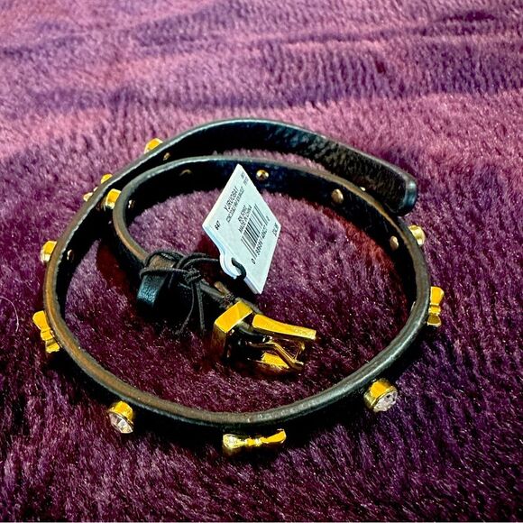 NWT Studded Leather Wrap Around Bracelet bows gemstones Black Gold Juicy Couture - Picture 1 of 2